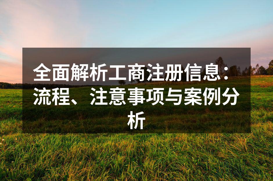 了解工商注册的基本流程